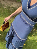 Ethnic Style Printed Long Dress Women Fashion Flying Sleeve V-neck Rruffles Vestidos Female Summer Chic Holiday