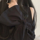 Women Off Shoulder Flare Sleeve Round Neck Mujer De Moda Casual Pure Color Student Simple Chic Elegant Female Spring