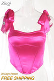 Elegant Satin Bow Tie Corset Top for Women Summer 2023 Fashion Sleeveless Backless Cropped Tops Club Party