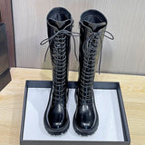 Knee Boots Female Knight Boots Tube Martin Boots Female 2024 New Spring And Autumn Winter Thick Bottom Boots Locomotive Boots-Outfit