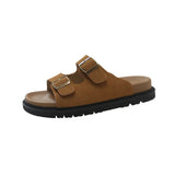 Zingj Shoes Casual One Word Slipper Women's Summer 2024 New Boken Wearing A Thick Belt Buckle Flat Half Slippers-Outfit