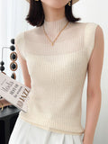 Zingj New Lady Spring And Autumn With Vest Female Worsted Wool Sleeveless Jacket Hollow Out Thin Knit Bottom