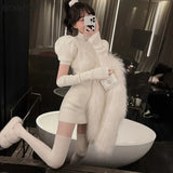 Sleeve Dress Women Solid Knitting Stretchy Skinny Cozy Sweet College Half High Collar Vacation Female Vestidos Sexy