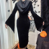 Halloween New Women's Dress Suit Hat Horn Sleeve Spider Web