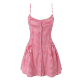 Gingham Plaid Strap Mini Dress-Outfit