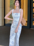 Bandage Midi Dresses Women Summer New Elegant Sleeveless Formal Occasion Female Vestidos Evening Party Floral Dress