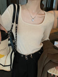 Zingj Sweater 2023 Early Autumn New Thin Sweater Short Sweater With Square Collar And Long Sleeves