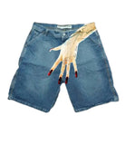 Zingj New Hip-Hop Funny One-Hand Pattern Printed Denim Shorts Men's High Street Fashion And Leisure 211-1-Outfit