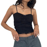 Zingj Desire Sweet Wind Lace Splice Draw Pleated Bow Sling Female New V Collar Slim Small