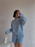 Drop Shoulder Halp Zip Sweatshirt & Drawstring Shorts SetOutfit