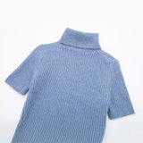 New Short-Sleeved High-Necked Jumper Slim Short-Style Knitted Sweater