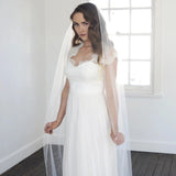 YouLaPan V14 White Ivory Wedding Veil Soft Tulle Veil with Soutache Cord Edging 1 Tier Long Bridal Veil See Through Swiss