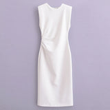 Spring Style Slim Waist Sleeveless Long Solid Color Midi Dress