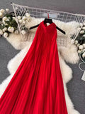 Dress Women's Spring / Summer 2024 New Heavy Industry Pleated Chiffon Neck Beach Skirt Medium Length