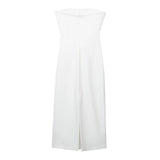 New Spring Style Midi Fold Decoration Forked Design Breast Dress