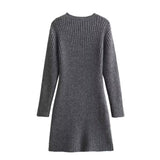 New Fashionable Knit Dress With Round Collar And Long Sleeves In