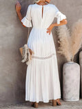 White Dress Women Lace High Waist Belted Maxi Dress Ladies Boho women long Beach Dress Loose Robe