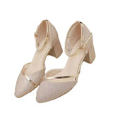 Spring New One-Word Buckle Head Sandals Women's Korean Version Of Thick Heel High Heels Tips Hollow Daily Women's