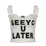 Zingj Style Letter Print Sling Small Vest Hot Girl Fashion Lace Jacket 2024 Summer Crop