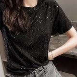 Summer New Tshirt Women Bright Short Sleeve Vintage Cotton T-shirts Woman Clothes Basic Casual Tee Tshirts Female Top