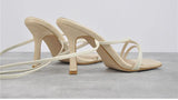 Onlymaker Women's Square Toe Black Beige Strap Stiletto Fashion Big Size