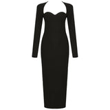 New Summer Women Long Sleeved Bandage Dress Sexy V Neck Slim Midi Celebrity Night Show Bodycon Club Party Dresses