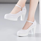 Cowhide Catwalk High Heels Women's Anti-Skid Thick Heel Waterproof Platform Cheongsam Models Soft Leather Work Shoes Women's