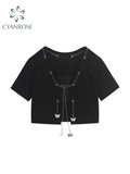 Y2k Crop Top Short Sleeve T Shirt V Neck Basic Harajuku Casual Women 2022 Summer Chic Retro Trendy Streetwear Tee Top