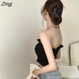Women Crop Backless Sexy Students Ladies Summer Tops Slim Y2k Popular Newest Korean Style Chic Solid Simple Party
