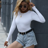 Long Sleeve Knitted Skinny Bodysuit Women Winter Autumn 2021 Solid Square Collar White Black Casual Body Top