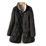 Autumn And Winter New Down Jacket Female Long Pressure Glue Thin Color Both Sides Wear White Duck Velvet Coat Tide-Outfit