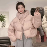 Hooded Short Down Jacket Female 2024 Winter Fashion Loose Small Man Thick White Duck Down Bread Coat Tide-Outfit