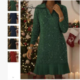 Women's Fashion Long-Sleeved Wool Collar Sexy Low Breast Body Quality A Christmas Dress