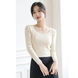 Zingj Bottomed Sweater New Style Foreign Style Autumn And Winter New Square Collar Short Style Sweater White Trim Inside
