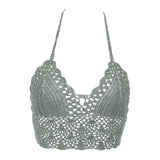 Sexy Bikini Crop Top Women Crochet Boho Beach Camisoles Bikini Bralette Halter Cami Knitted Bra Backless Beachwear Tank