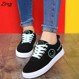 Women Canvas Shoes Summer/Autumn Flats Women Canvas Shoes Classic Lace Up Smiley Face Walking Fashion Women