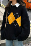 Vintage Argyle Pullover Sweater- Outfit