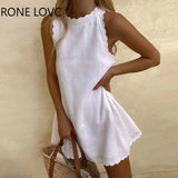 Women Chic Solid Tank Exquisite Lace Sleeveless A-line Party Sexy