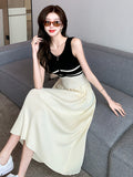 Zingj Style Soft Wind Spliced Zipper Sleeveless Striped Dress A Woman's Summer Waist Shows A Thin, Large Pendulum Vest