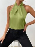Women's Clothing 2025 Summer New Color Clove Hanging Neck Sleeveless Vest Ribbon Simulation Silk