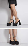 Onlymaker Square Toe Sandals Platform Thick High Heels Solid Mixed Colors Crystal Buckle Stain Sandals Graceful Women