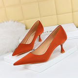 Zingj Korean Version Of Spring And Autumn Fashion Simple Versatile High-Heeled Shoes Wine Glass With High Heel Shallow Pointed Silk Satin Single