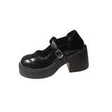 Jane Shoes 2025 Autumn And Winter New Round Head Thick-Skinned With Small Leather Shoes Shallow Single Shoes High
