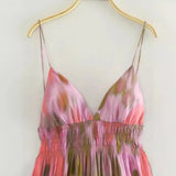 Summer Print Dress With Flute Suspenders