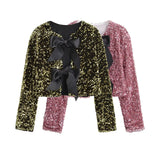 Winter New Women's Wear Temperament Light Ripe Sequins Bow Knot Short Style