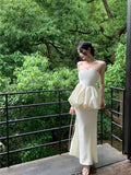 Hot Girl Suit Women's Summer Ruffle Strapless Vest High Waist Mermaid Long Skirt Two-piece Set Fashion Female
