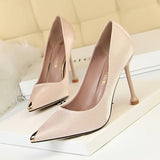 Zingj Fashion Banquet Women's Shoes With High Heel Satin Shallow Metal Pointed Sexy Show Thin Single