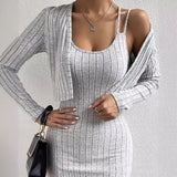 Zingj Women's Long Sleeve Cardigan Halter Tight Skirt 2 Sets LZR17322 (Pay