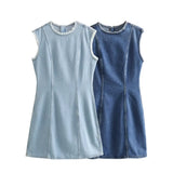 Spring Style Spliced Sleeveless Denim Dress