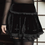 Dark Design Embroidered Lace Skirt 2023 Winter High Waist New Black Half